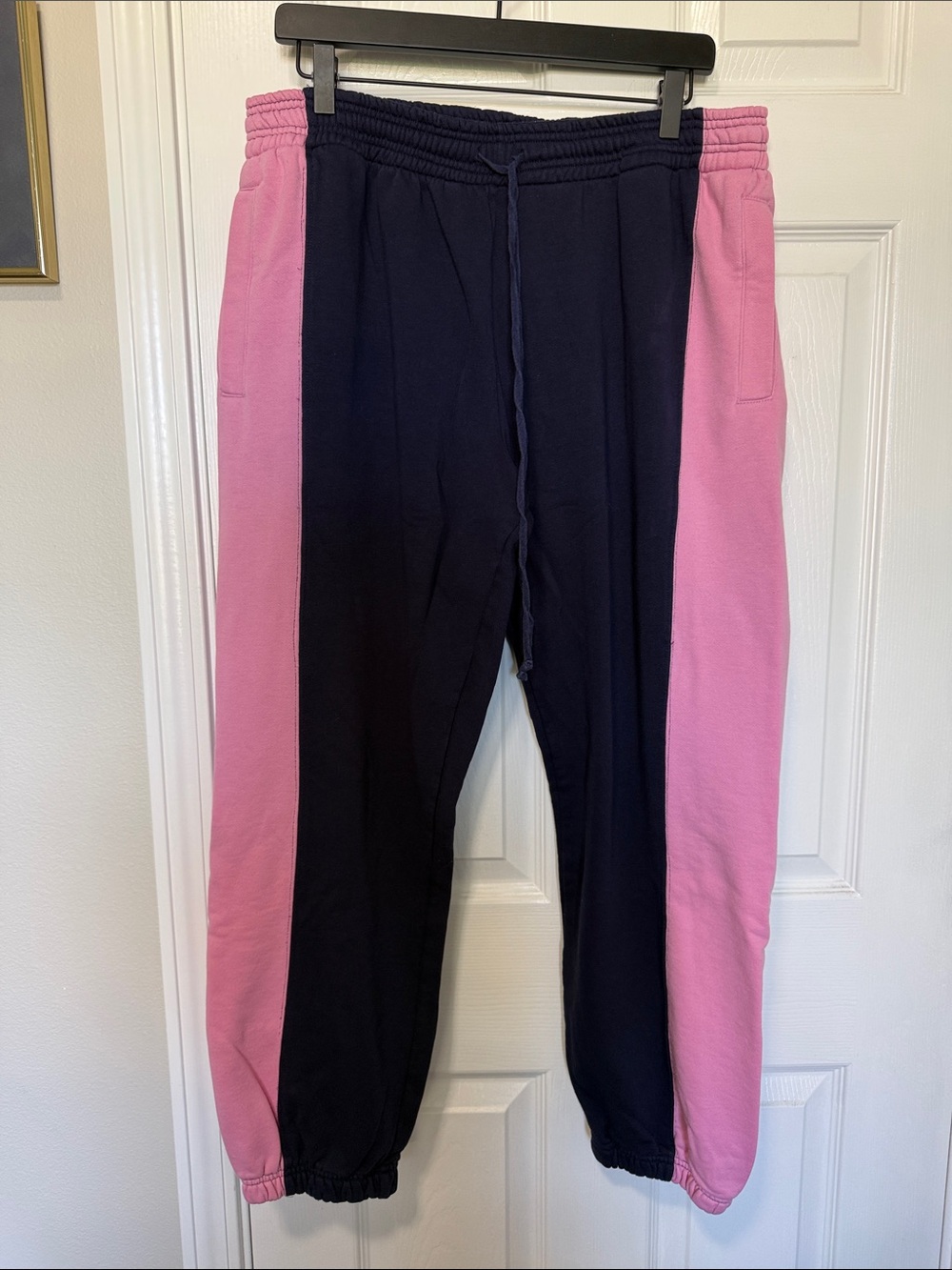 Anthropologie Daily Practice two tone navy/pink sweatpants elastic drawstring L